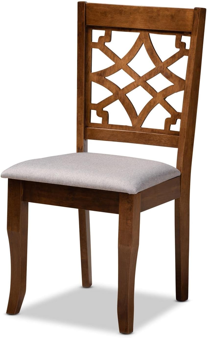 Grey Fabric Upholstered Walnut Brown Wood 4-Piece Dining Chair Set C312