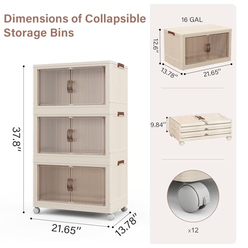 65QT Stackable Plastic Storage Bins with Wheels 3 Pack X5986