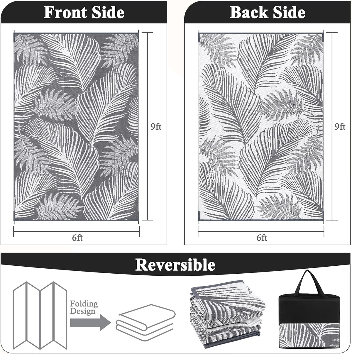 6'x9' Waterproof Reversible Outdoor Plastic Straw Rug K6691