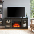 Charcoal Grey Fireplace TV Stand with Storage Drawers and Sliding Door Y337