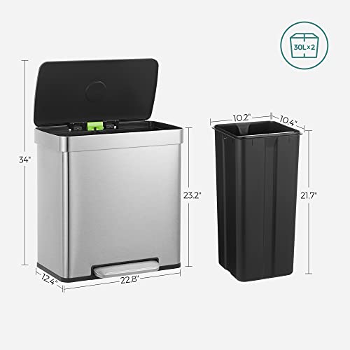 16 Gallons Dual Compartment Stainless Steel Trash Can U6077