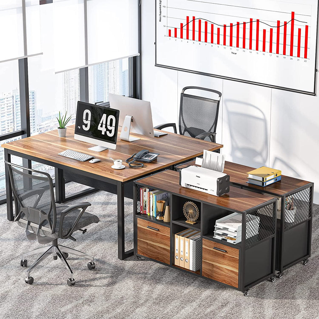 2 Drawer Rustic Brown Wood Lateral File Cabinet Y1116