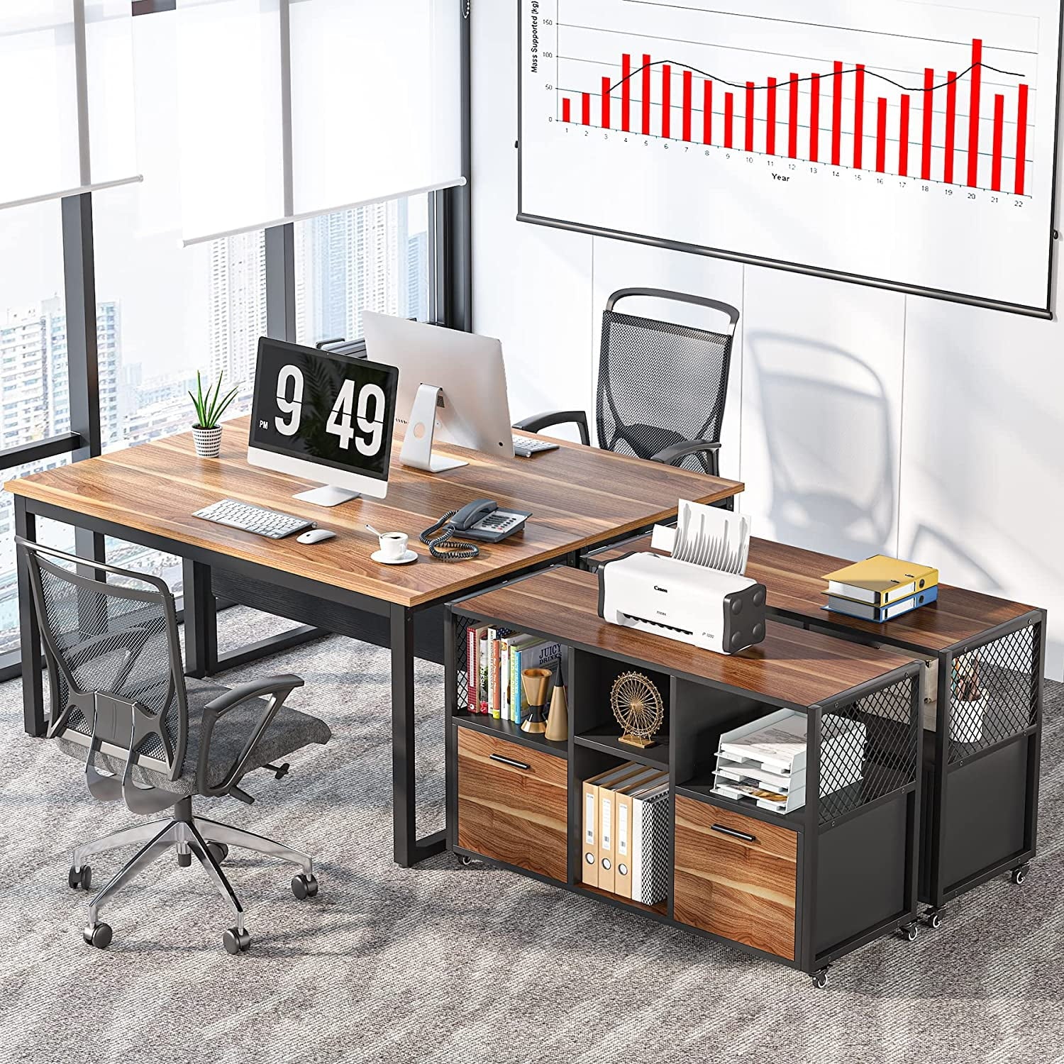 2 Drawer Rustic Brown Wood Lateral File Cabinet Y1116