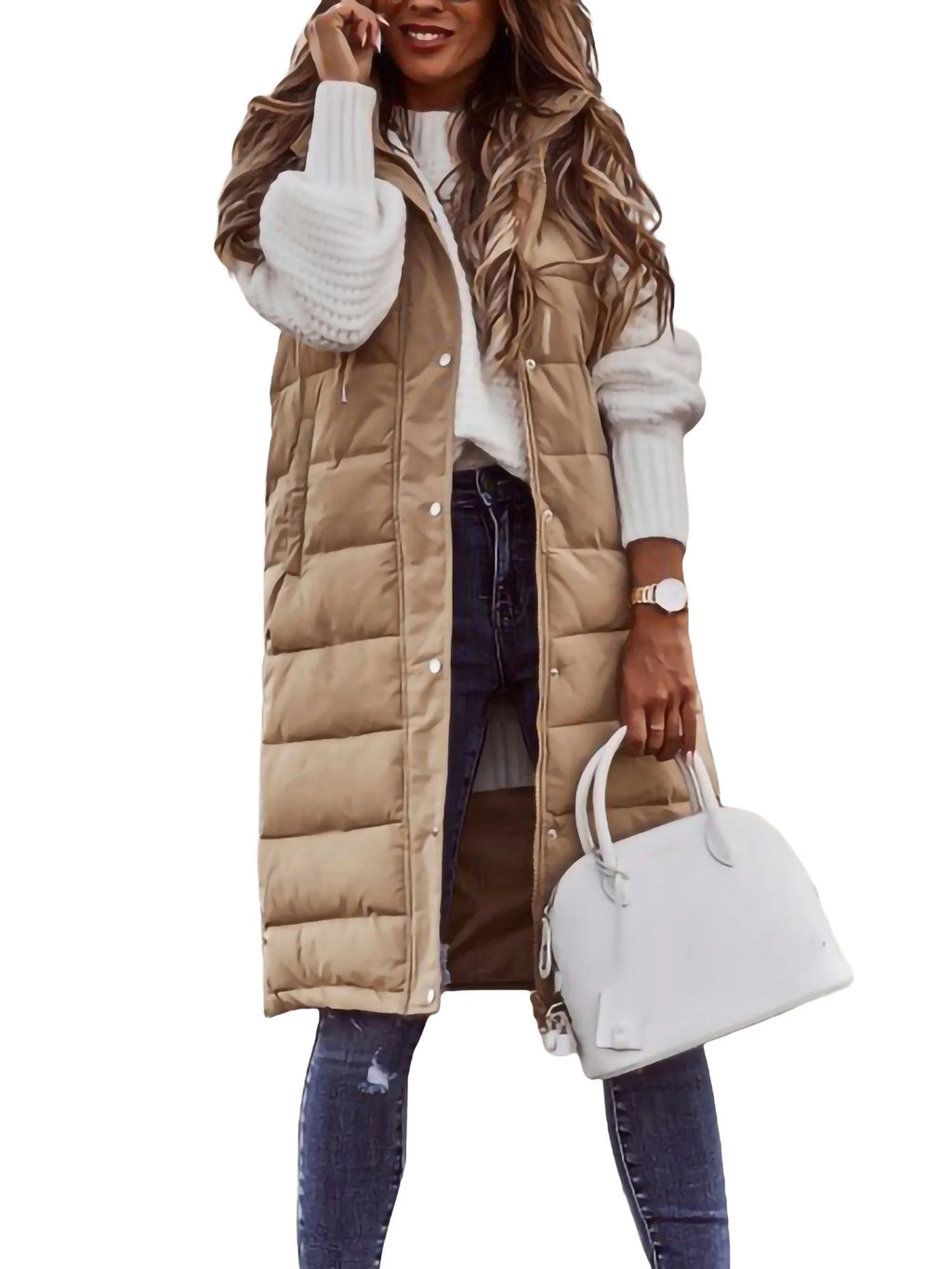 Women's Hooded Down Vest Sleeveless Puffer Jacket with Pockets P794