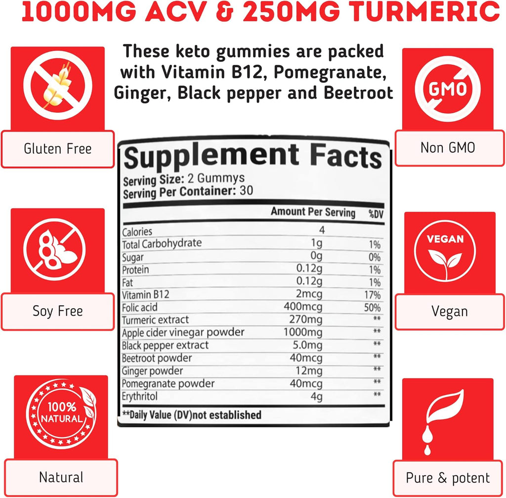ACV Keto Gummies with Apple Cider Vinegar and Turmeric - 60 Gummies X30597