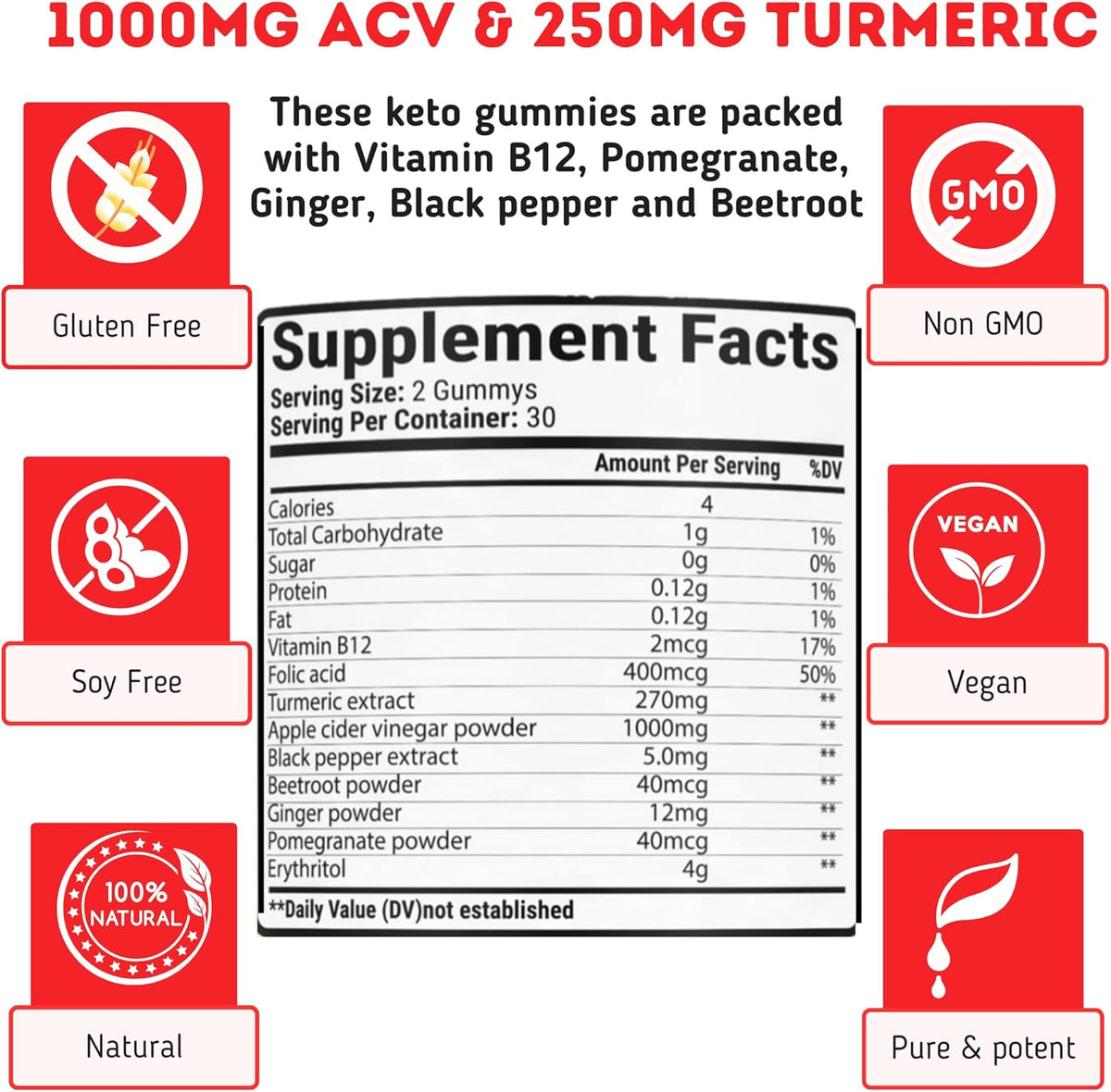 ACV Keto Gummies with Apple Cider Vinegar and Turmeric - 60 Gummies X30597