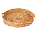 Round Wicker Rattan Tray 18 inches Hand Woven Natural Serving Tray with Handles F373602