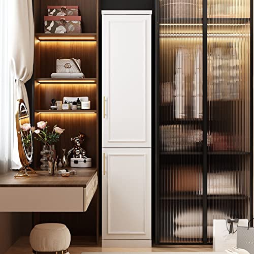 White 2 Door Tall Narrow Wardrobe Closet with Hanging Rod O897