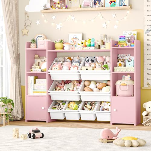 Pink 8 Toy Bins Storage Organizer with Shelf D705