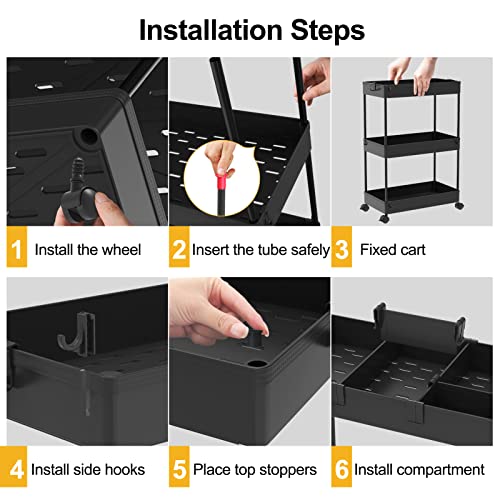 Black 3 Tier Rolling Cart with Wheels N879793