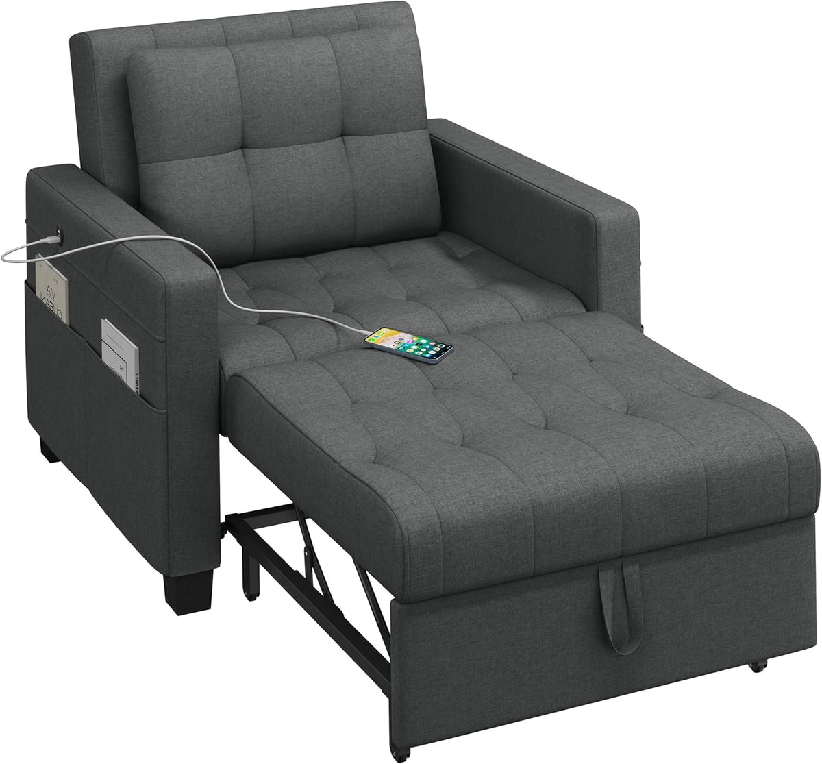 Dark Gray Fabric Convertible Futon Sofa Chair T527300