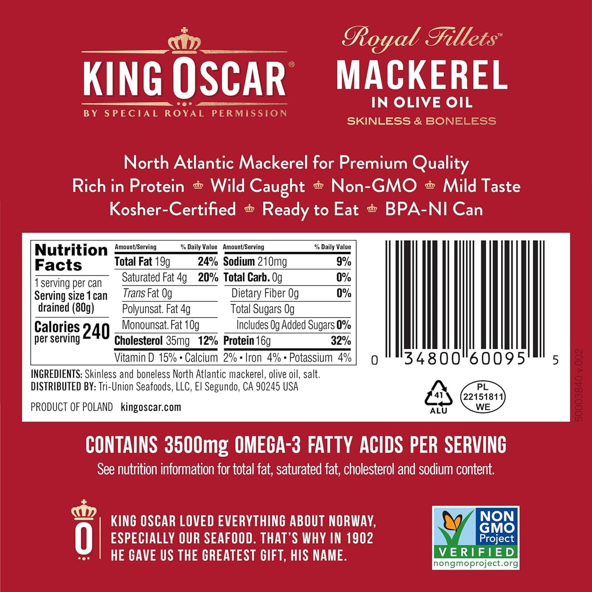 Skinless & Boneless Mackerel Fillets in Olive Oil, 4.05-Ounce Cans (Pack of 1) H45671