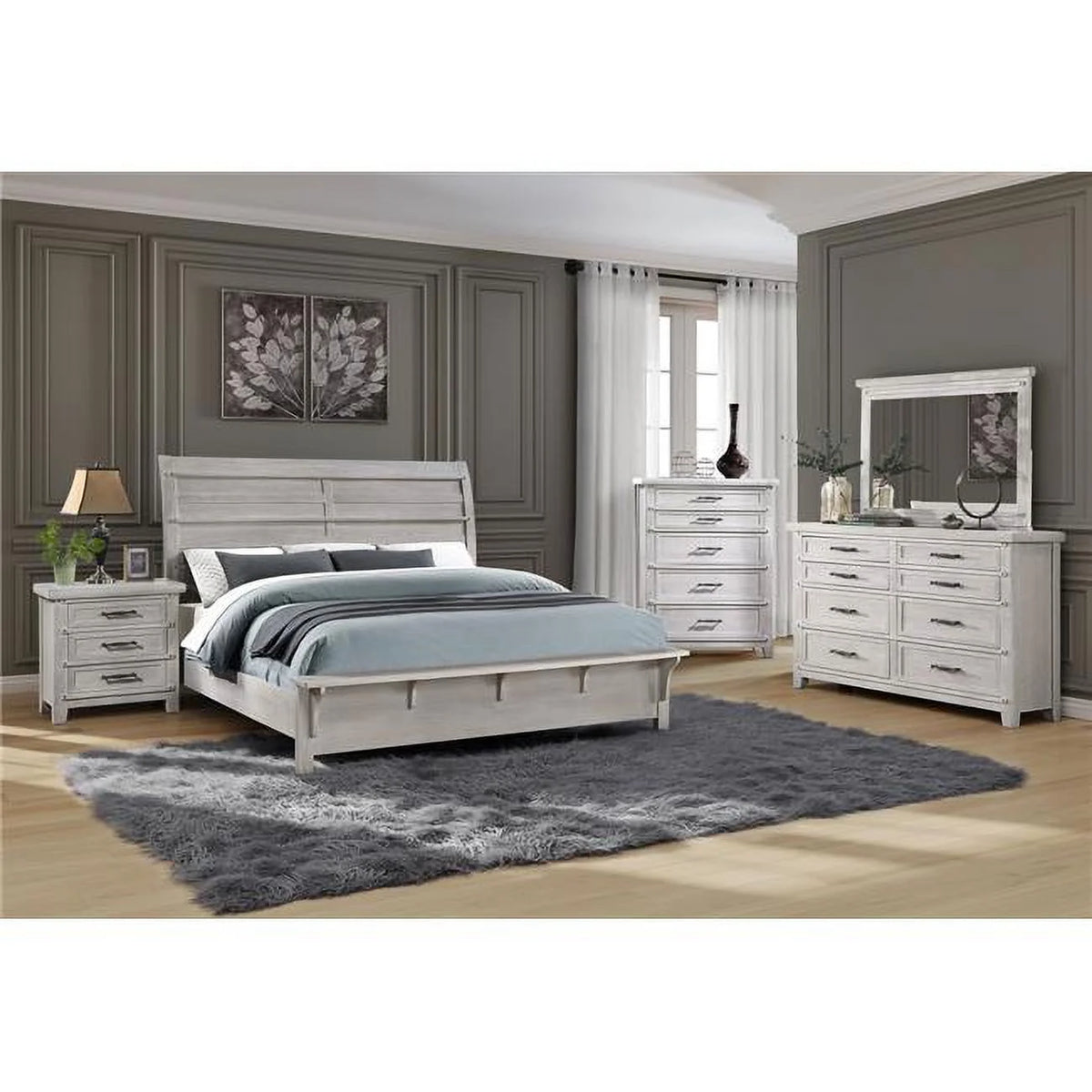 White & Oak Queen Size Bed Y16930