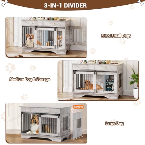 47" Grey Dog Crate Furniture with 2 Storage Draws U140411