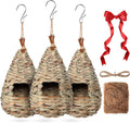 3 Pack Hummingbird Nest House with Coconut Fiber Nesting Material Red Ribbon Woven Nest H483769