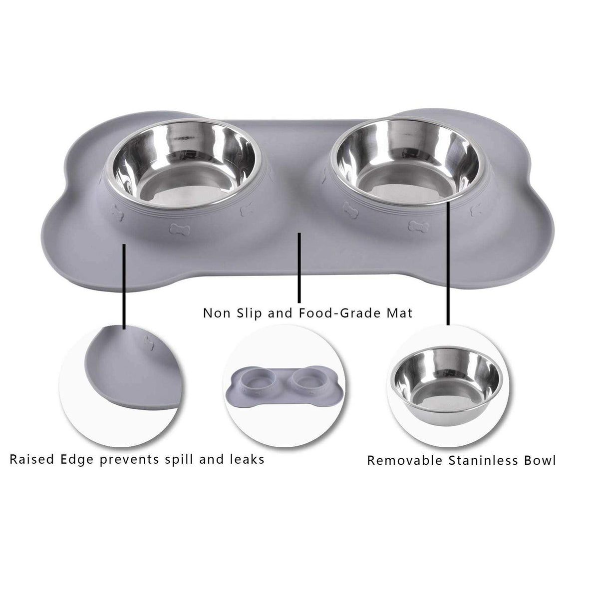 2 Stainless Steel Dog Bowl with Silicone Mat + Pet Food Scoop M59136