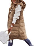 Women's Hooded Down Vest Sleeveless Puffer Jacket with Pockets P794