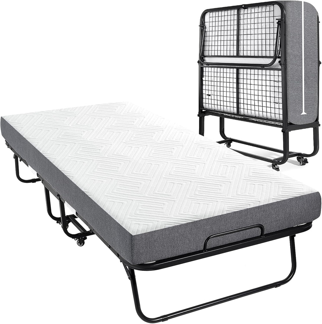 Folding Bed with 5.2" Thick Memory Foam Mattress, 79 * 35inch, Metal Folding Frame M845