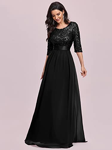 Elegant A Line Crew Neck Half Sleeve Sequin Maxi Evening Dress A826