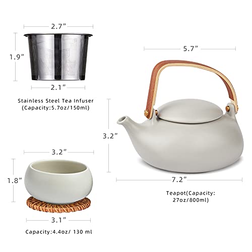 27 oz Ceramic Japanese Teapot with Fine Stainers and 4 Cups I1804
