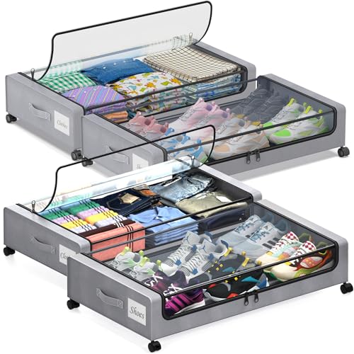 Black 2-Pack 60L Under Bed Storage Containers with Wheels and Clear Lids A895
