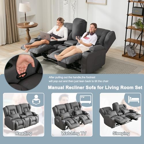 65" Manual Reclining Loveseat Sofa with Console and Cup Holders X300