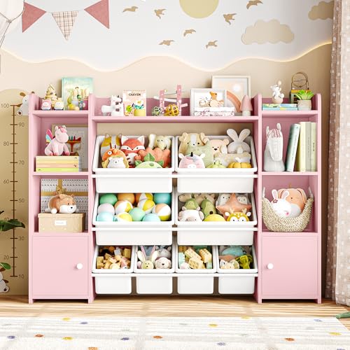 Pink 8 Toy Bins Storage Organizer with Shelf D705