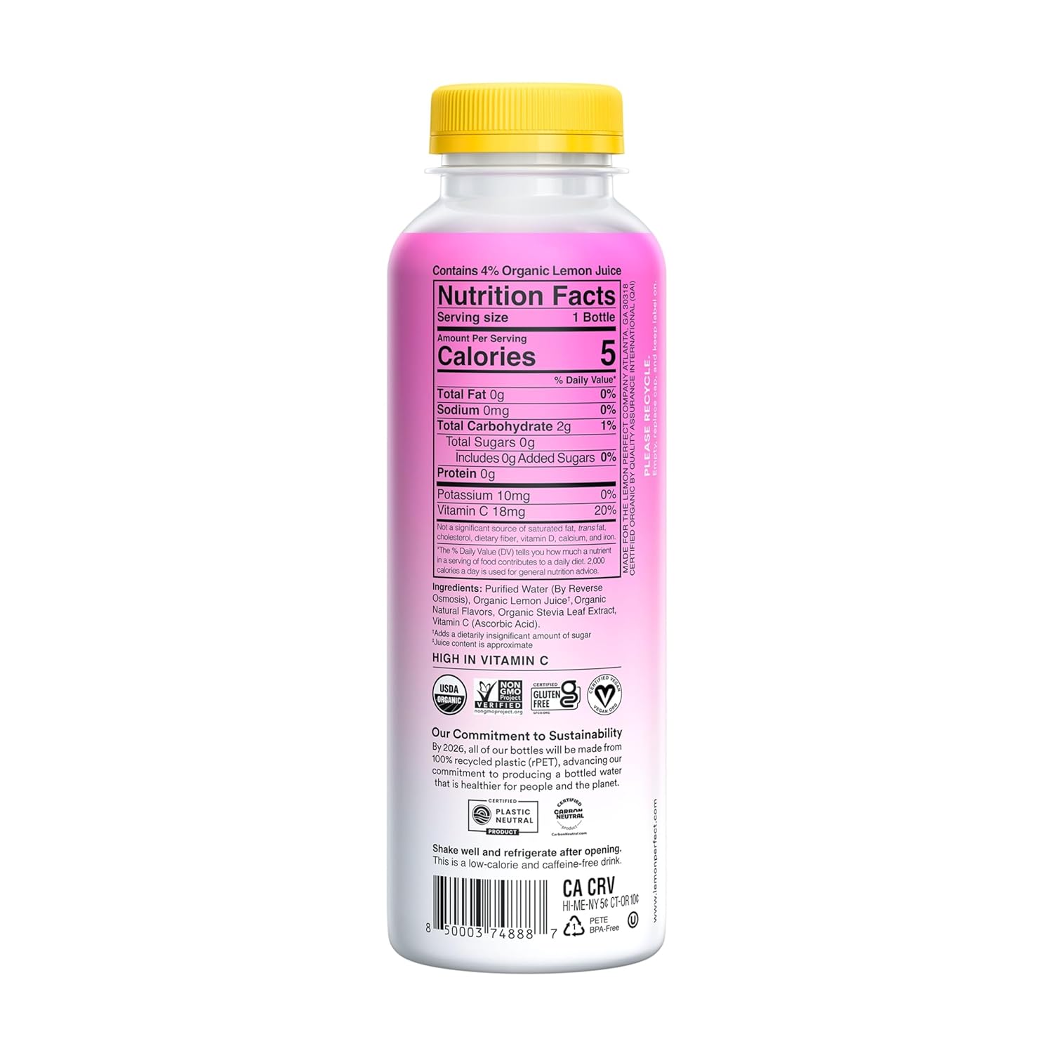 Organic Hydrating Flavored Lemon Water Zero Sugar 15.2 fl oz Bottle (Pack of 12) M832