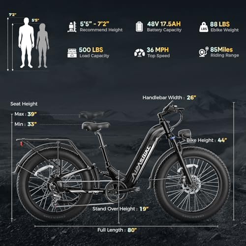 M1 Pro Electric Bike, 1800W Peak Motor, 48V 17.5Ah, 26'' x 4.0'' Fat Tire, 7 Speed, Dual Suspension N941939