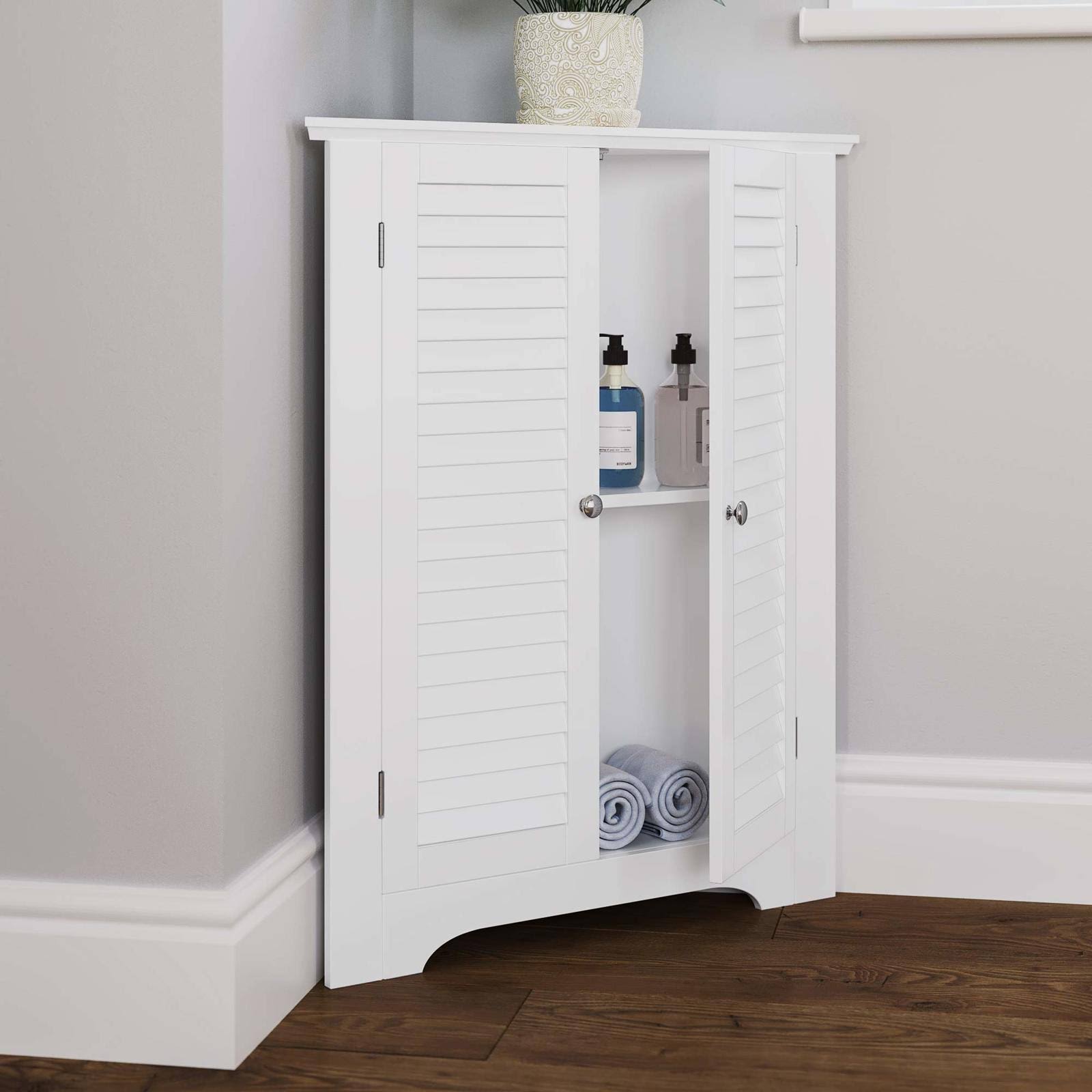White 3-Shelf Corner Cabinet Q9311