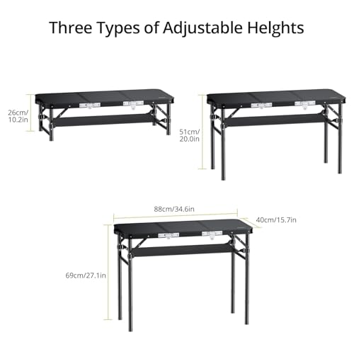 3ft Adjustable Height Aluminum Folding Camping Table with Storage Net E51705