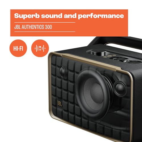 Retro Style Smart Home Speaker with Wi-Fi, Bluetooth and Voice Assistants (Black/Gold) Z976556