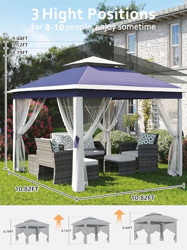 Khaki Pop Up Gazebo Tent with Mosquito Netting E725