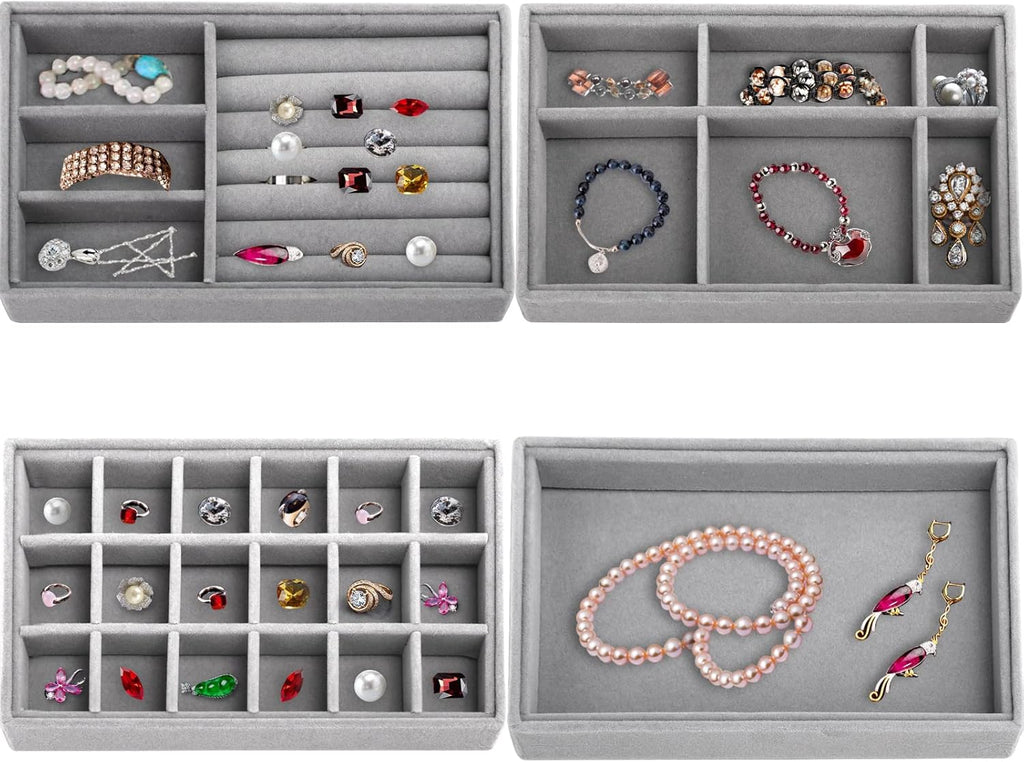 4 Pcs Velvet Jewelry Organizer Trays V9536