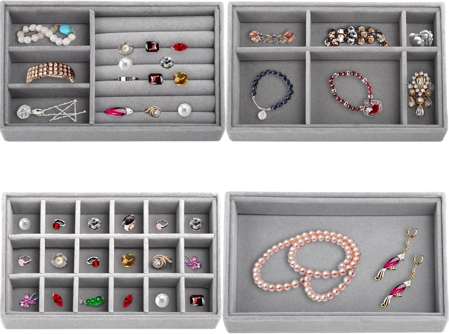 4 Pcs Velvet Jewelry Organizer Trays V9536