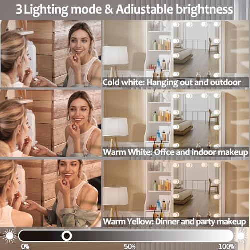 White Vanity Desk with Mirror, Lights, and Drawers with Cushioned Stool S2103