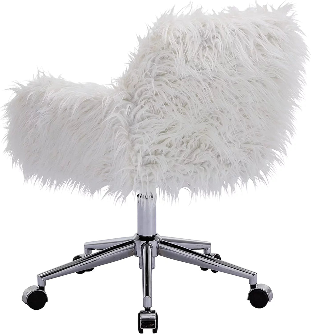 White Faux Fur Swivel Desk Chair with Back Z230