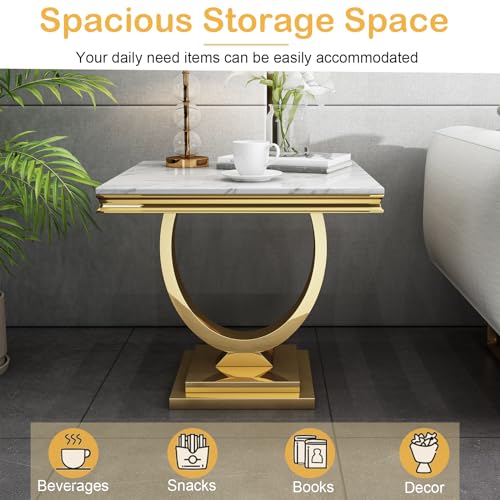 White Marble Coffee Table with Stainless Steel Pedestal C2593