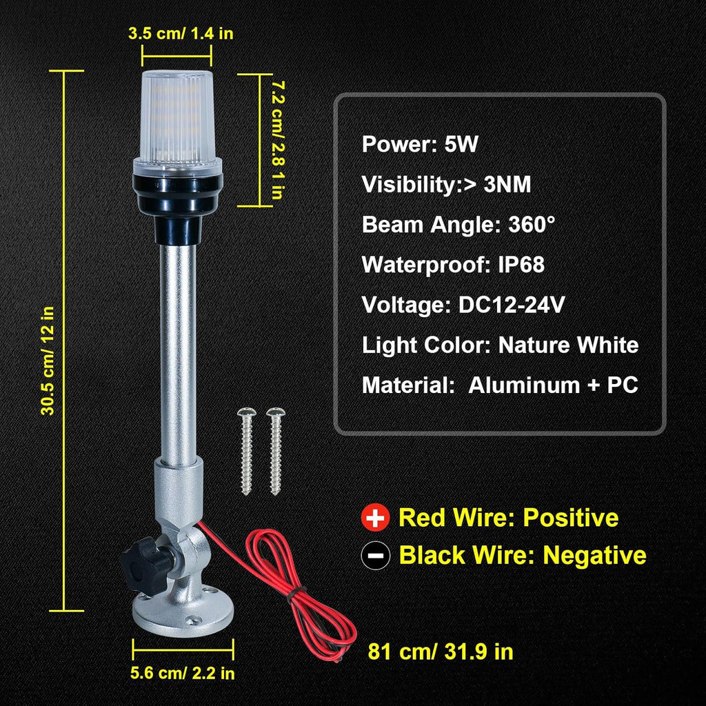 12 Inch LED Fold Down Boat Anchor Light Navigation Lamp Waterproof P8364