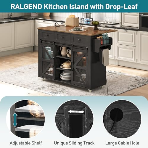 White and Walnut Rolling Kitchen Island with Storage M94580