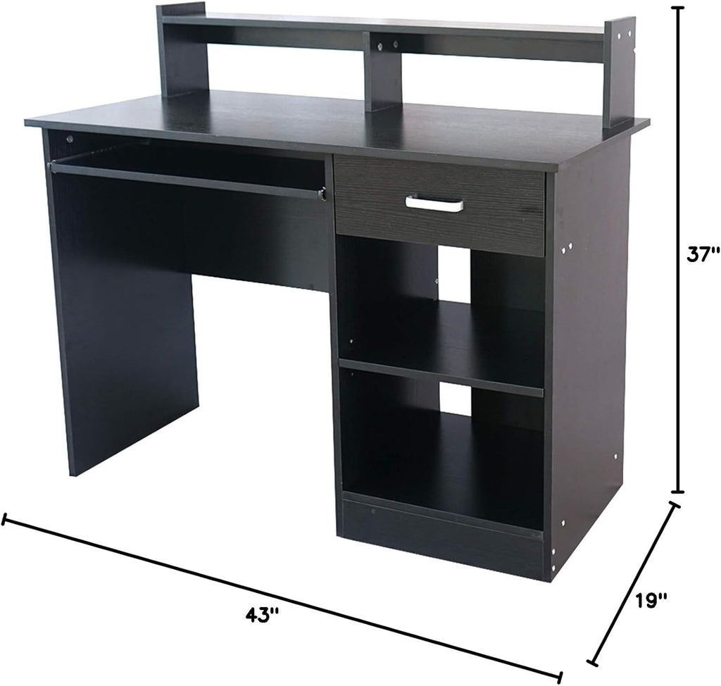 Black Computer Desk with Keyboard Tray and Drawer F900
