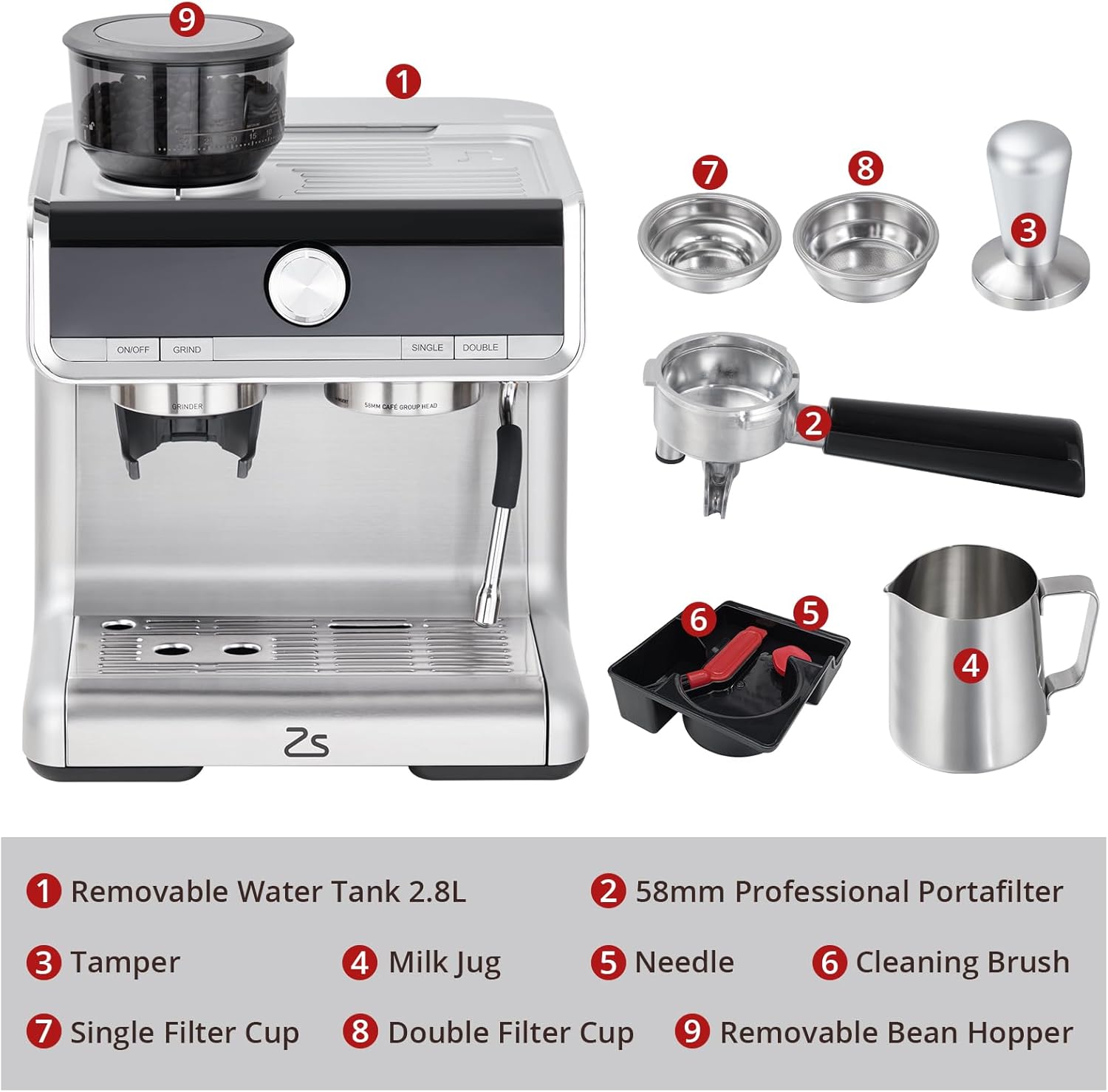 Stainless Steel Espresso Maker 20 Bar Pressure 2.8L Water Tank W334199