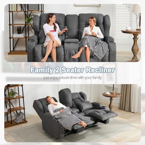 65" Manual Reclining Loveseat Sofa with Console and Cup Holders X300