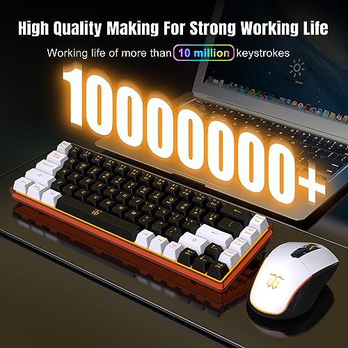 60% Wireless Gaming Keyboard and Mouse Combo, LED Backlit Rechargeable 2000mAh Battery, Small Membrane Keyboard C38306