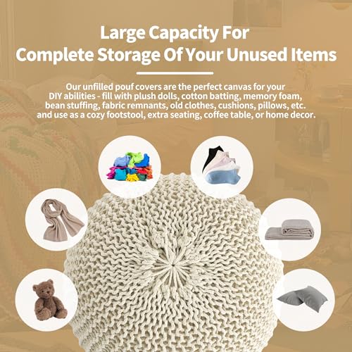 Navy Blue 100% Cotton Handmade Knitted Ottoman Pouf Cover C14290