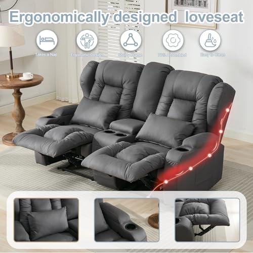 65" Manual Reclining Loveseat Sofa with Console and Cup Holders X300