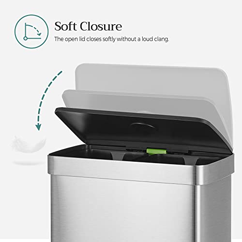 16 Gallons Dual Compartment Stainless Steel Trash Can U6077