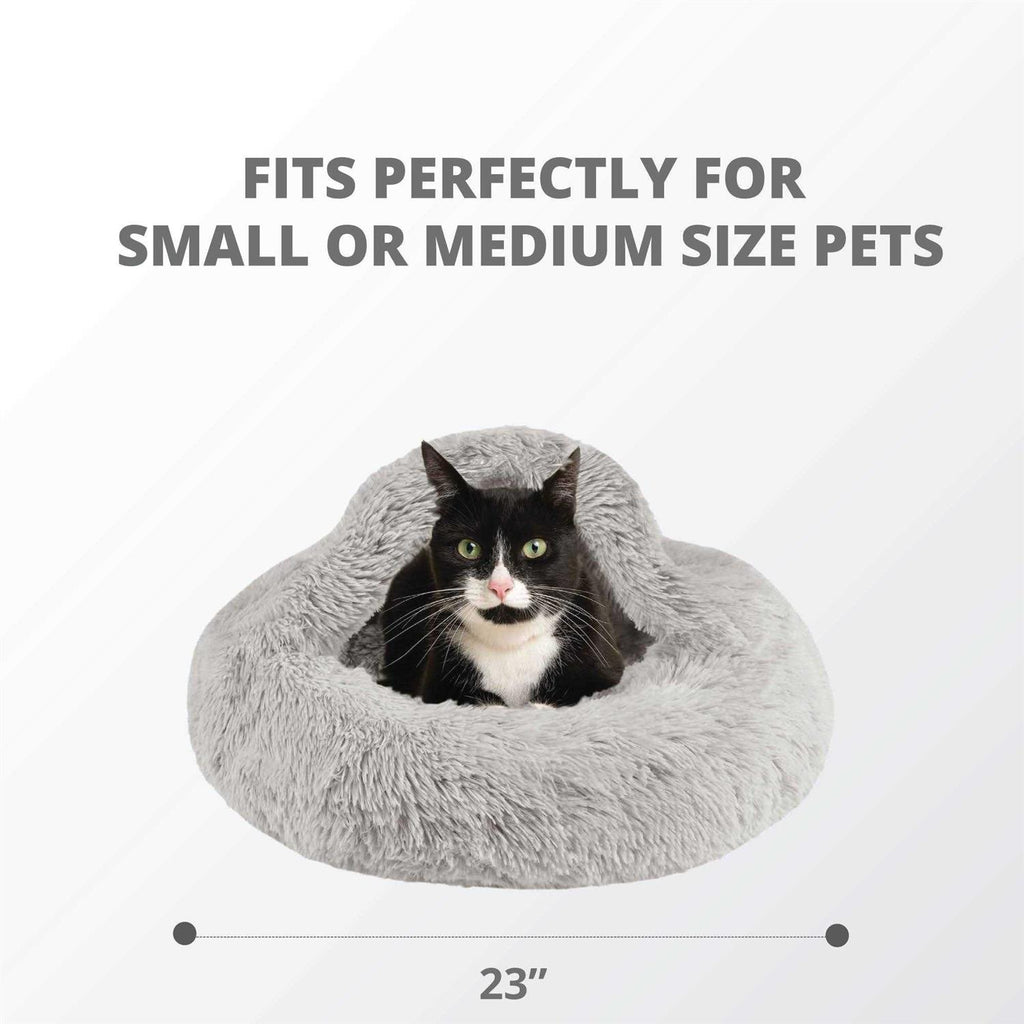 Soft Faux Fur Cat Bed Cave Hooded Blanket Dog Couch B436505