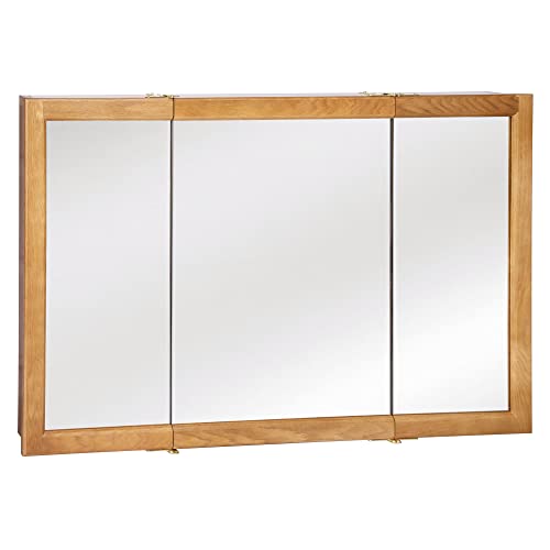 Nutmeg Oak Assembled Frame Bathroom Wall Cabinet with Mirrored Doors, 36" Q27114