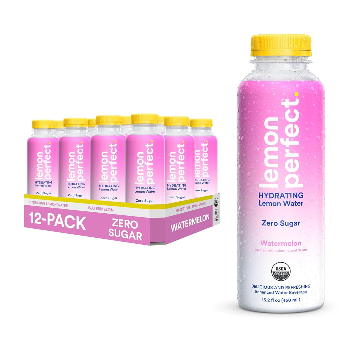 Organic Hydrating Flavored Lemon Water Zero Sugar 15.2 fl oz Bottle (Pack of 12) M832
